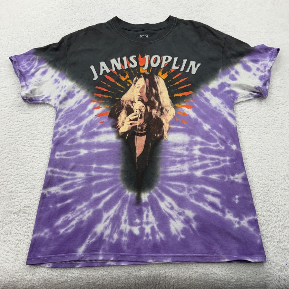 Janis Joplin Tie Dye T Shirt Graphic Concert Music Black Purple Size L